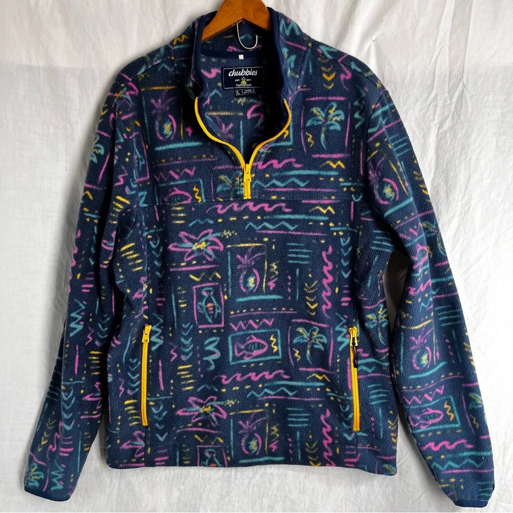 Chubbies Men Large Sweater The Chilly Vibe Quarter Zip Fleece Pullover Jacket L - Picture 1 of 16